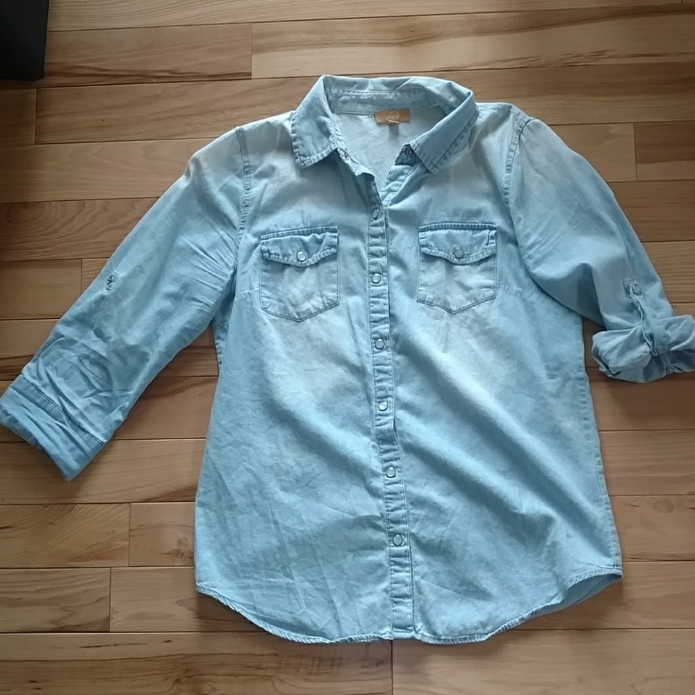 Light wash chambray snap front shirt